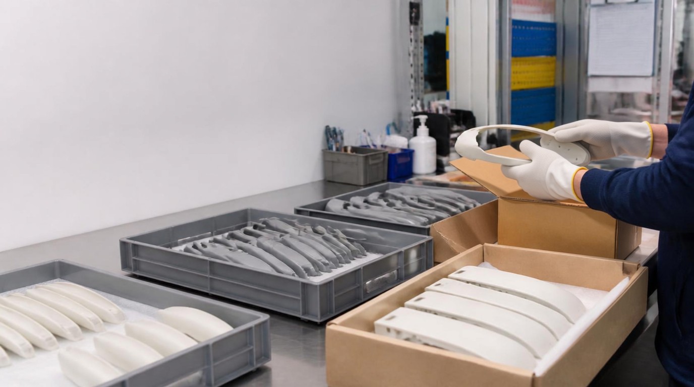 Cabin components organised in production batches and being prepared for delivery