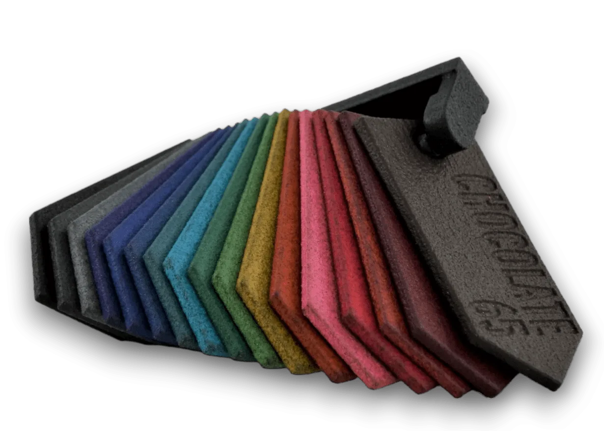 Fan of printed material samples in a range of colours