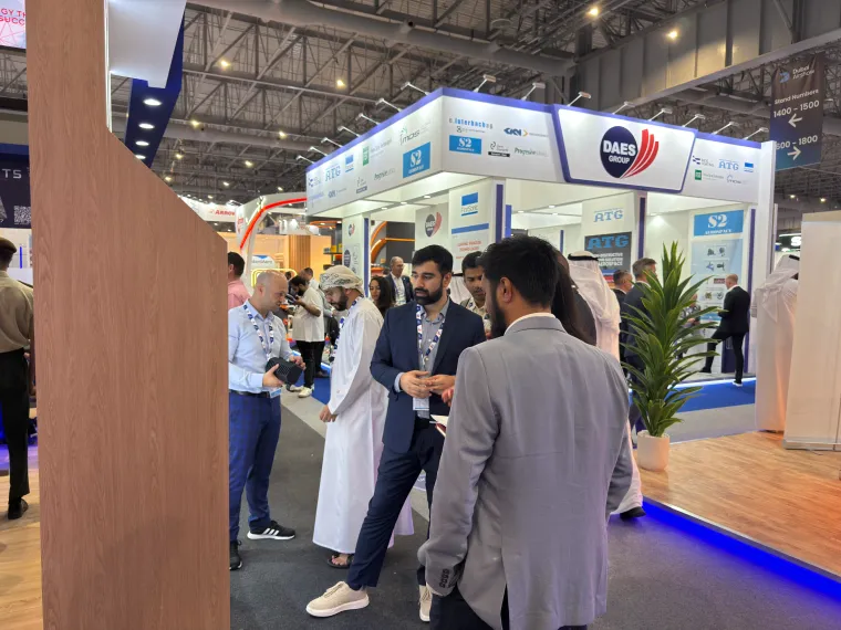 Paradigm 3D team greeting visitors at the front of the stand at Dubai Airshow 2025