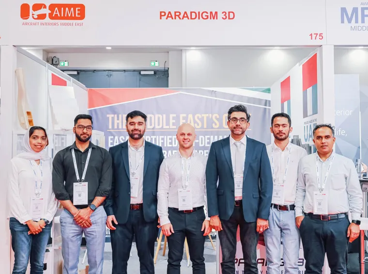Paradigm 3D team standing together at its stand at MRO Middle East 2025