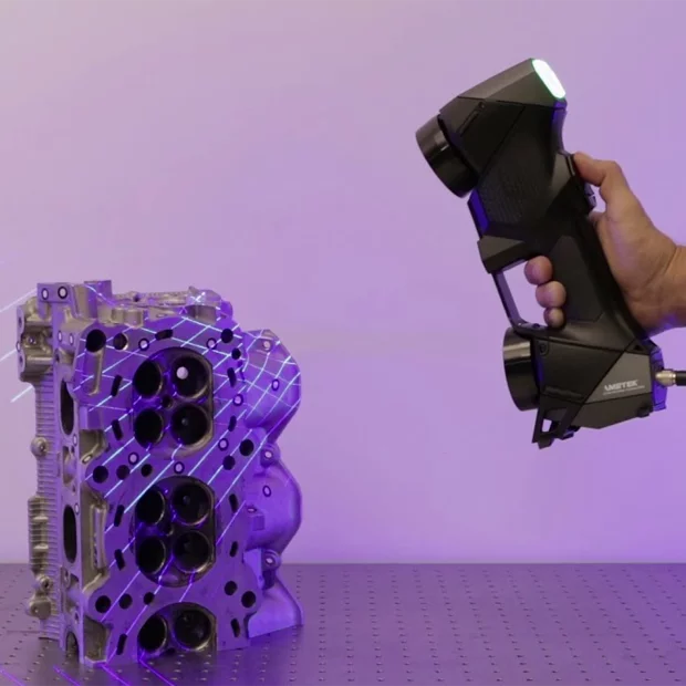 HandySCAN BLACK Series capturing an engine component for reverse engineering