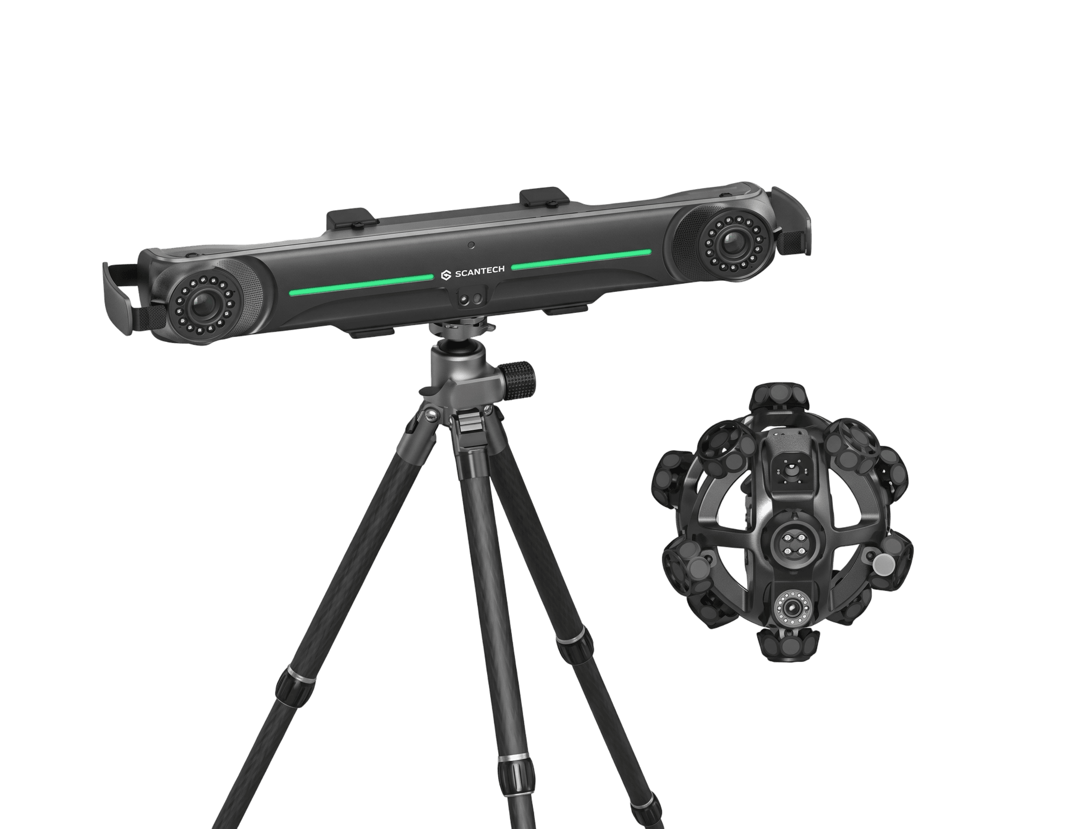 SCANOLOGY NimbleTrack Gen2 optical tracker on a tripod with its wireless scanner
